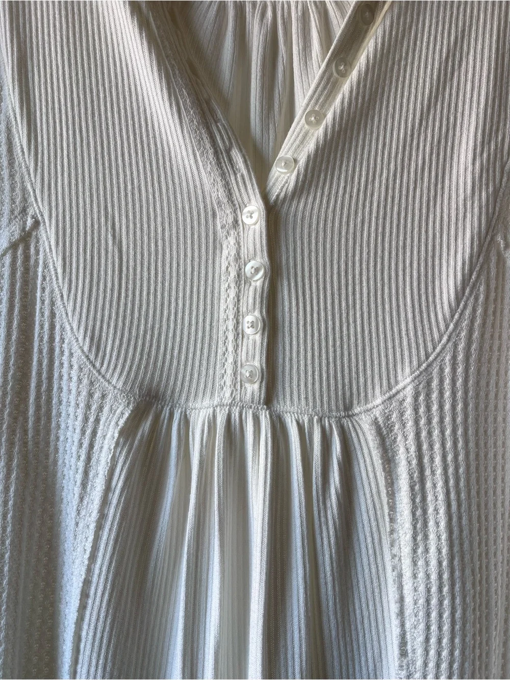 Free People Ivory White Ribbed Waffle Knit Long-Sleeve Henley Top XL